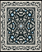 Ornate Black Cream Floral Pattern Rug