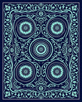 Navy Teal Floral Mandala Composition Rug