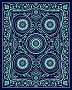 Navy Teal Floral Mandala Composition Rug