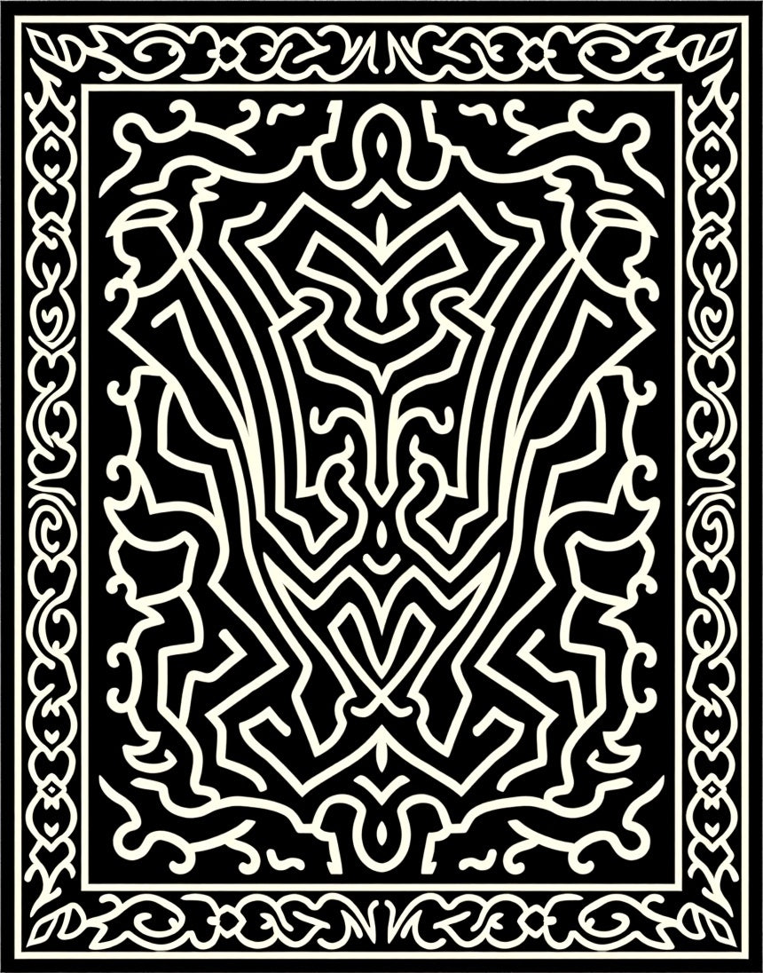 Intricate Ivory Abstract Maze Design Rug