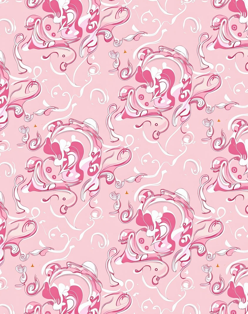Pink Floral Swirl Pattern Design Rug