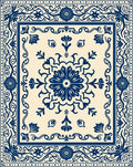 Intricate Dark Blue Floral Pattern Rug