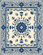 Intricate Dark Blue Floral Pattern Rug