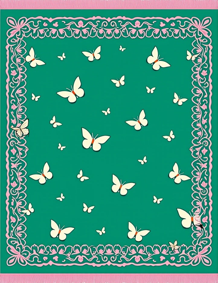 Teal White Butterfly Lace Border Rug