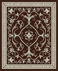 Brown Cream Floral Scroll Pattern Rug