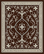 Brown Cream Floral Scroll Pattern Rug