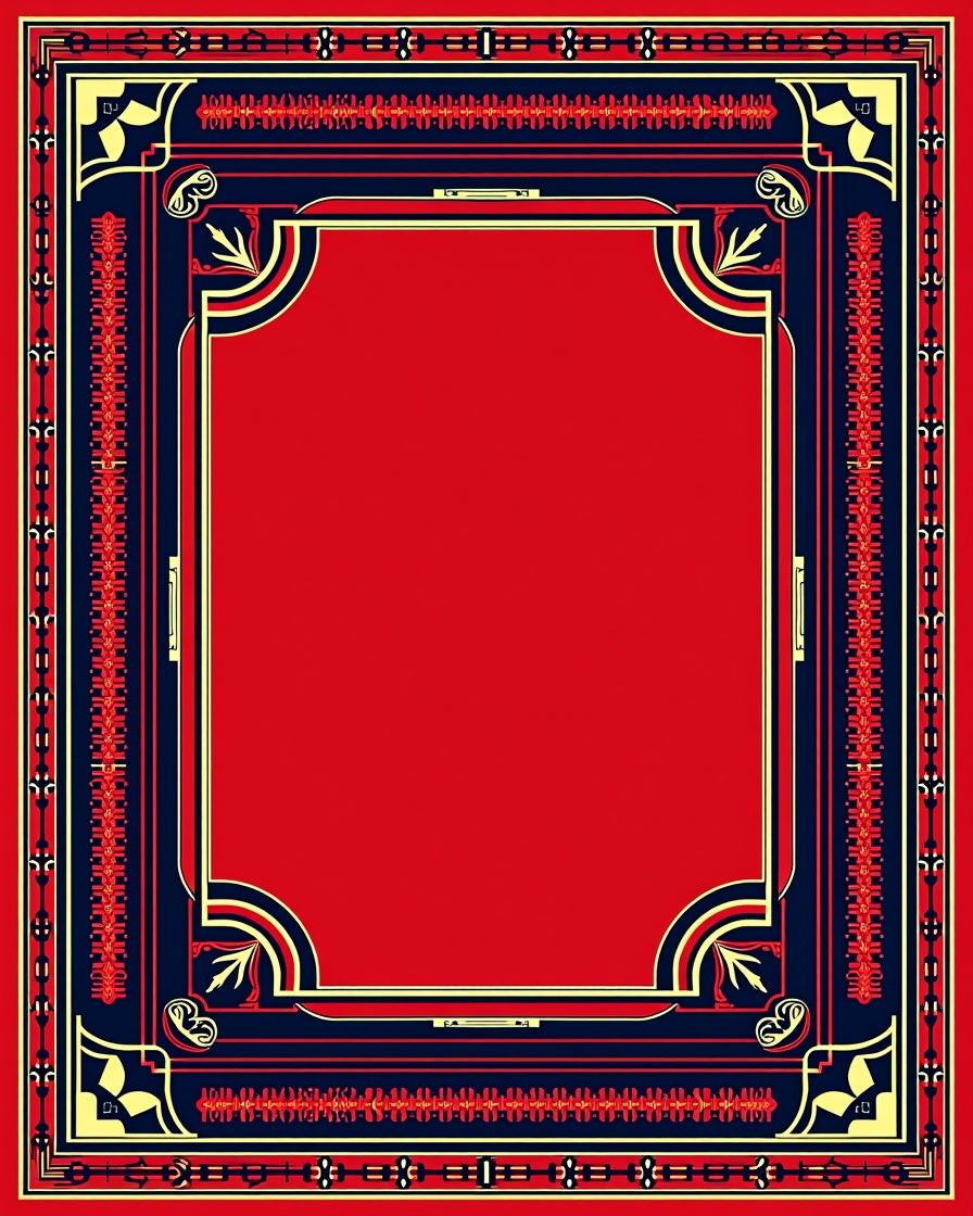 Bold Red Geometric Frame Design Rug