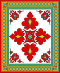 Vibrant Red Floral Centerpiece Border Rug