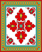 Vibrant Red Floral Centerpiece Border Rug