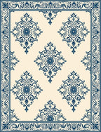 Classic Blue Floral Damask Design Rug