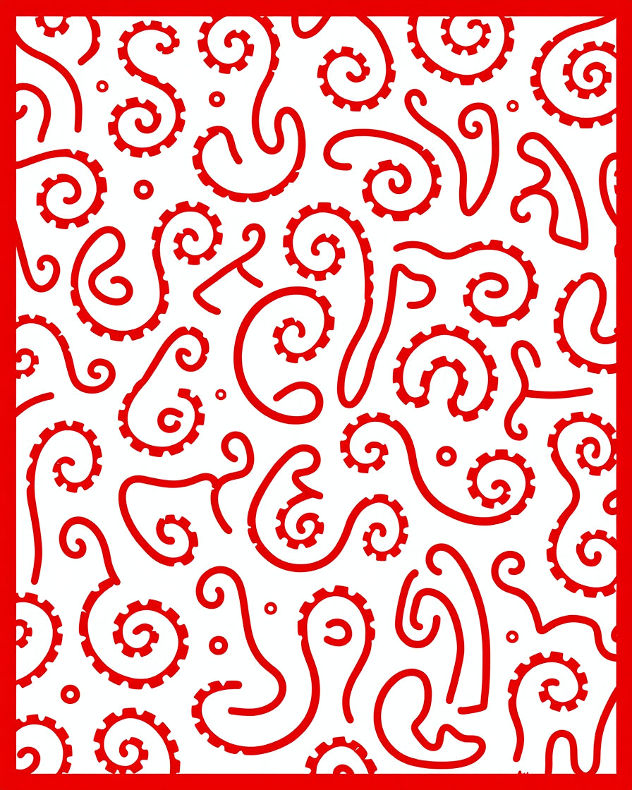 Crimson Tentacle Swirl Abstract Rug