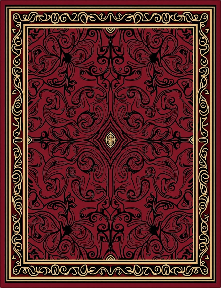 Rich Red Black Gold Scrollwork Rug