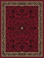 Rich Red Black Gold Scrollwork Rug