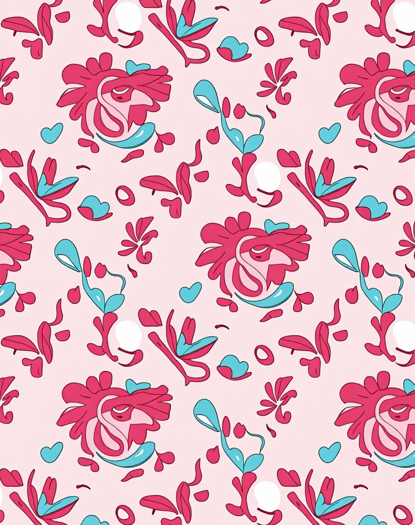 Pink Teal Abstract Swirls Pattern Rug