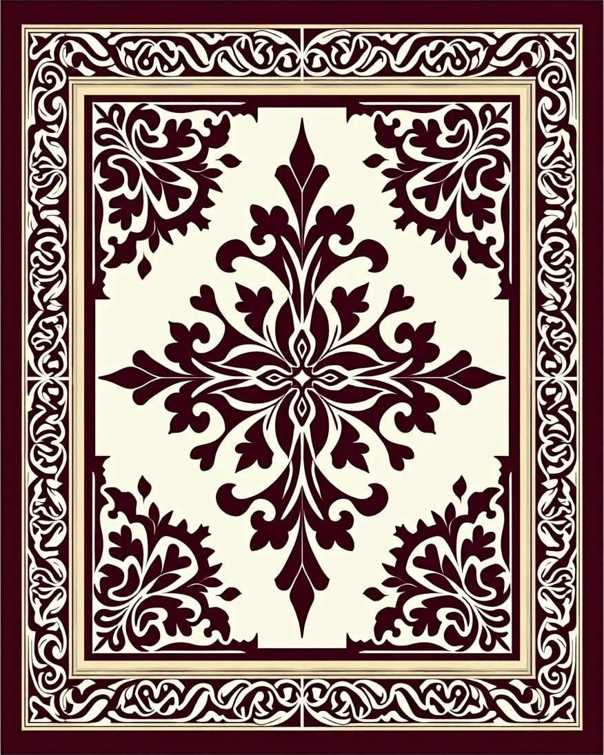 Ornate Damask Patterned Jewel Tone Rug