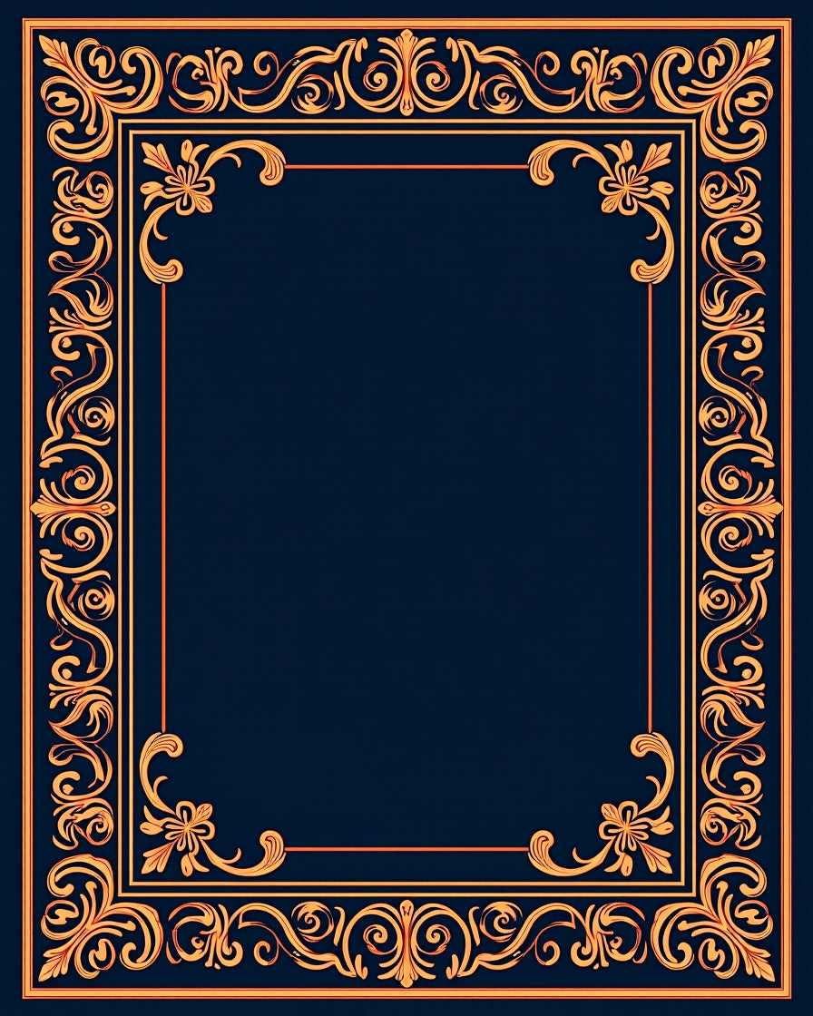 Ornate Floral Scrollwork Golden Border Rug