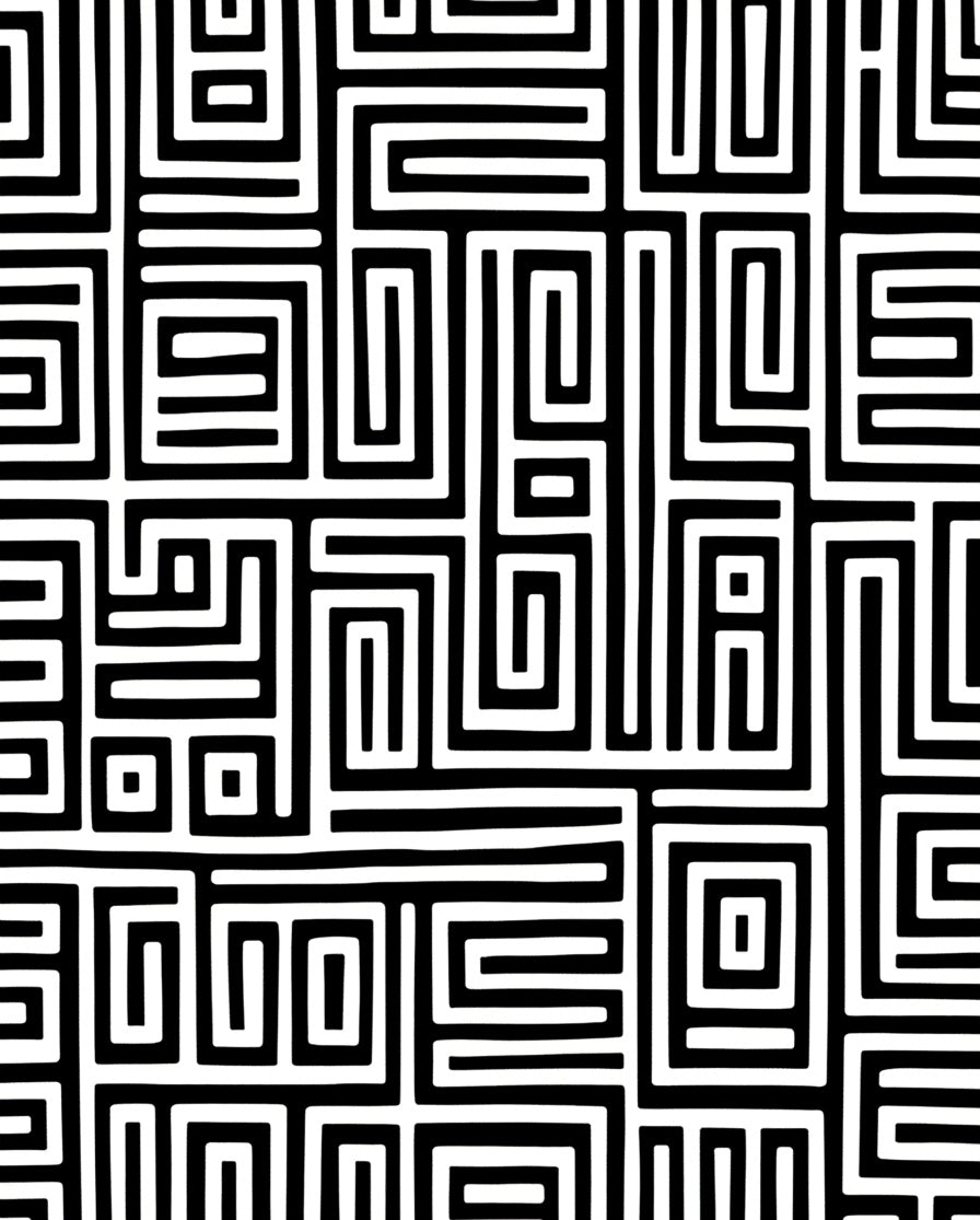 Bold Black White Labyrinth Design Rug