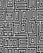 Bold Black White Labyrinth Design Rug