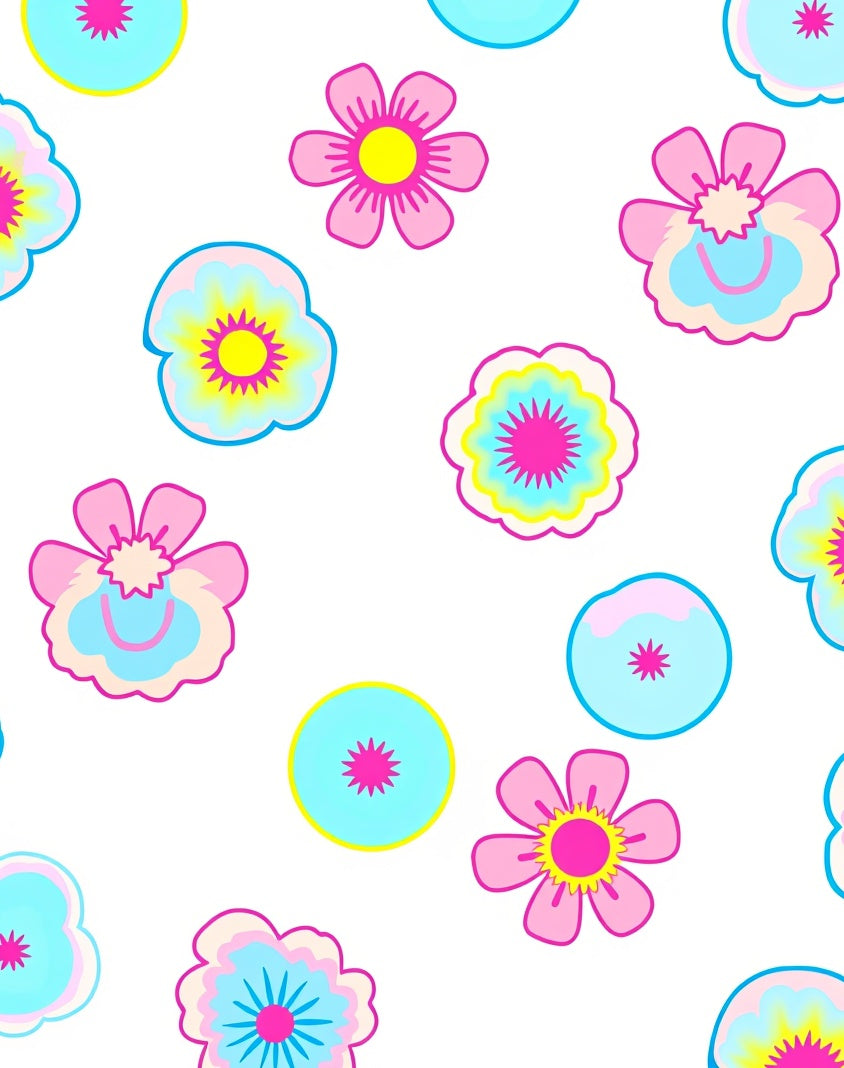 Bright Floral Pattern with Pink Blue Hues Rug