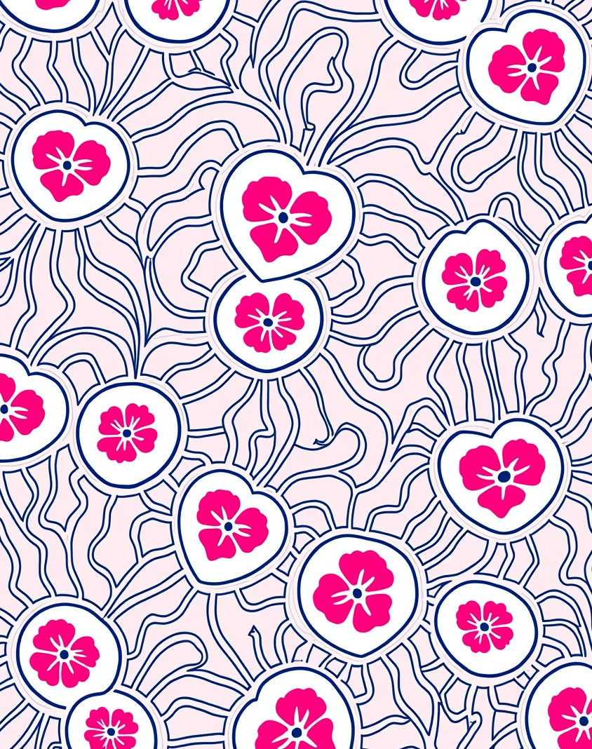 Pink Floral Heart Contour Pattern Rug