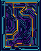 Circuit Board Pattern With Neon Lines Rug
