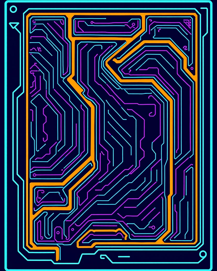 Circuit Board Pattern With Neon Lines Rug