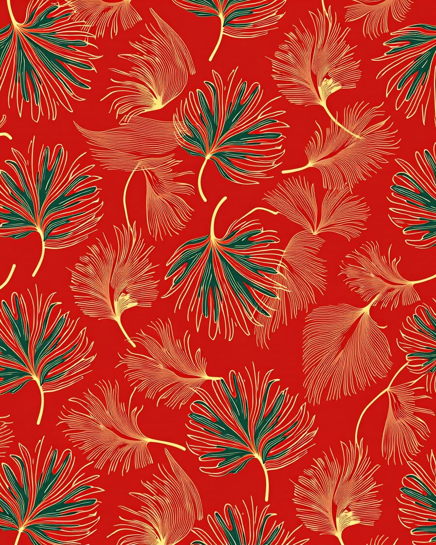 Tropical Leaf Patterned Red Rug