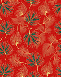 Tropical Leaf Patterned Red Rug