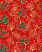 Tropical Leaf Patterned Red Rug