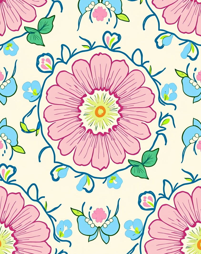 Pink Blue Floral Medallion Pattern Rug