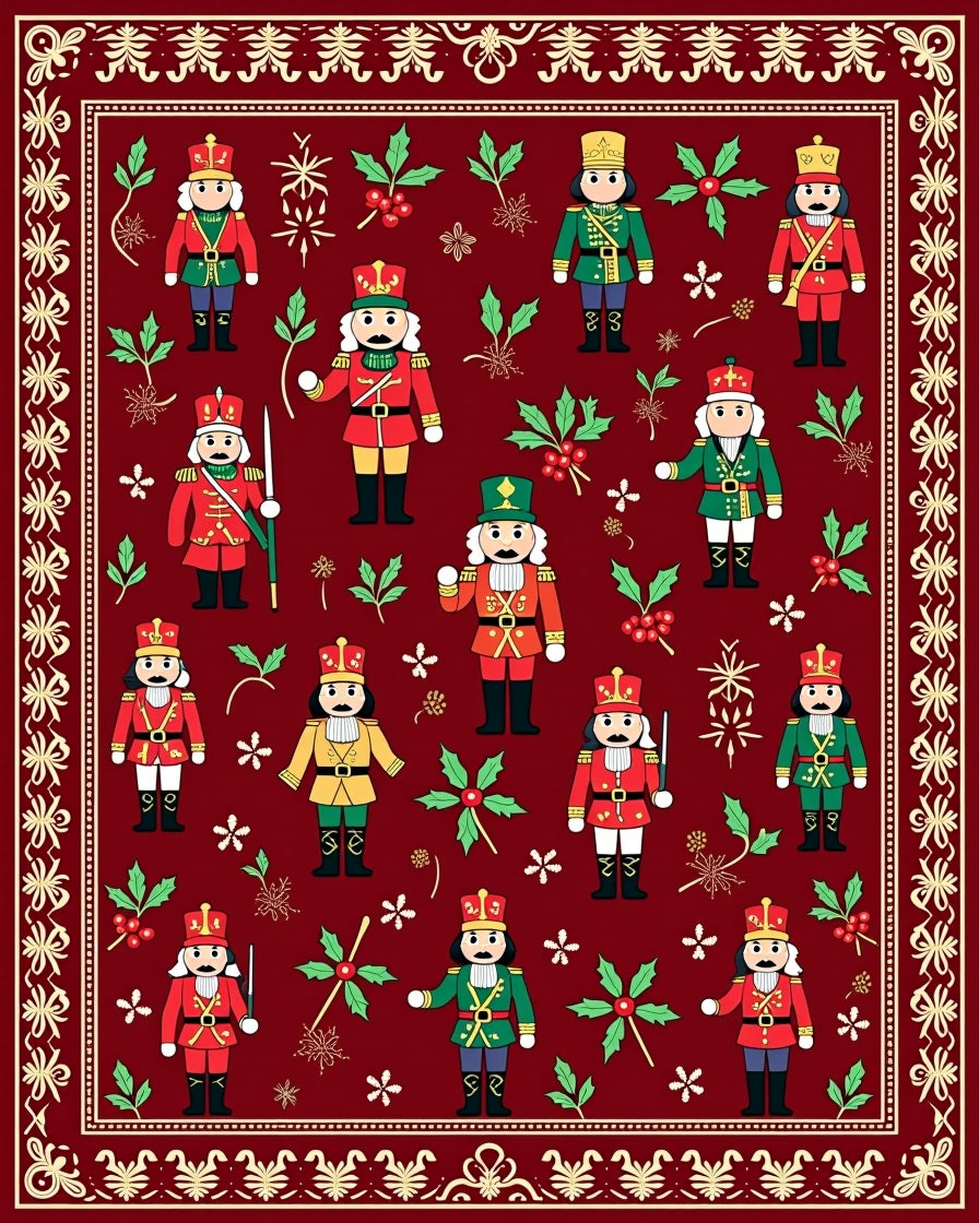 Festive Red Nutcracker Soldier Garland Rug