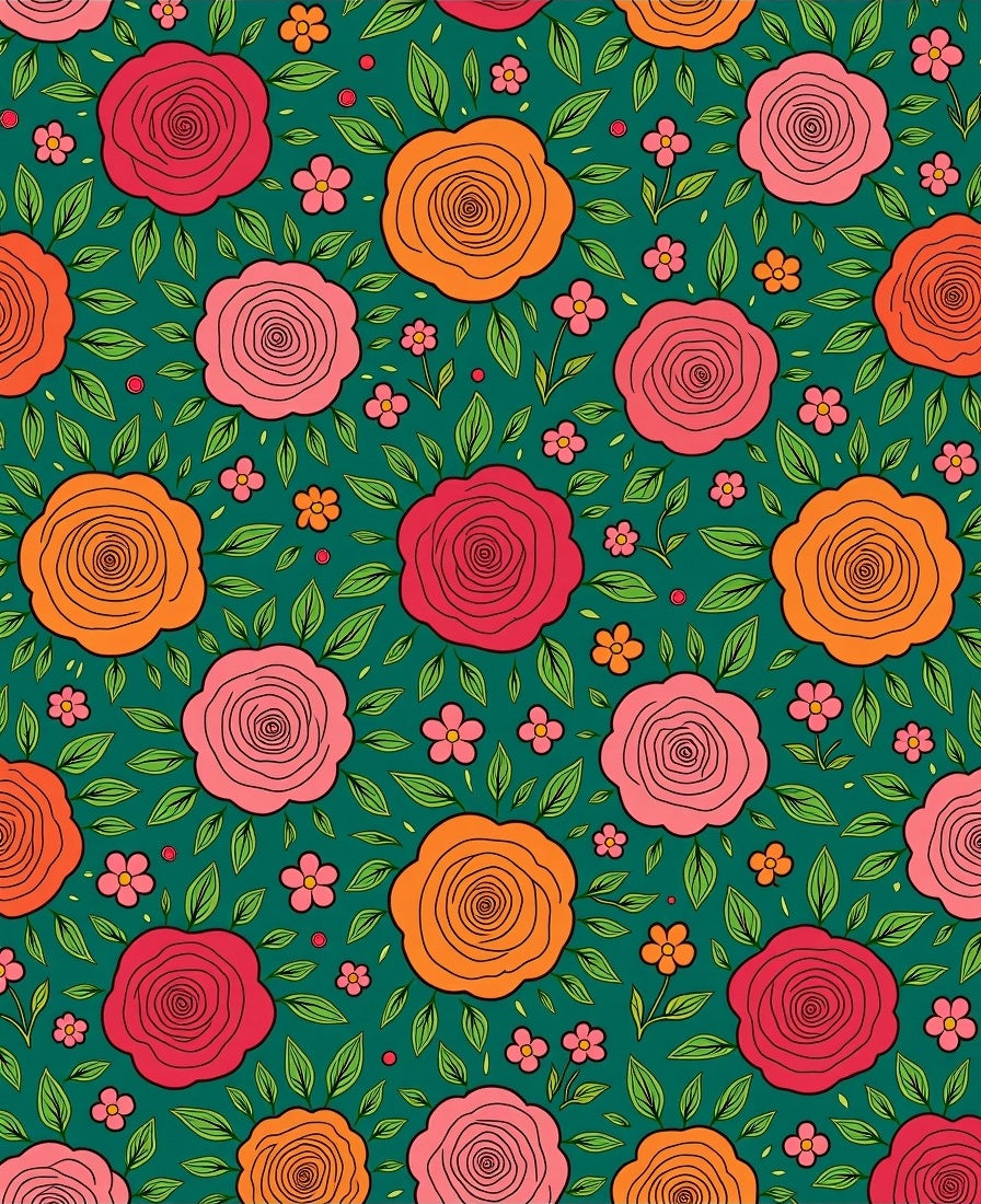 Floral Rose Pattern With Leaves Rug