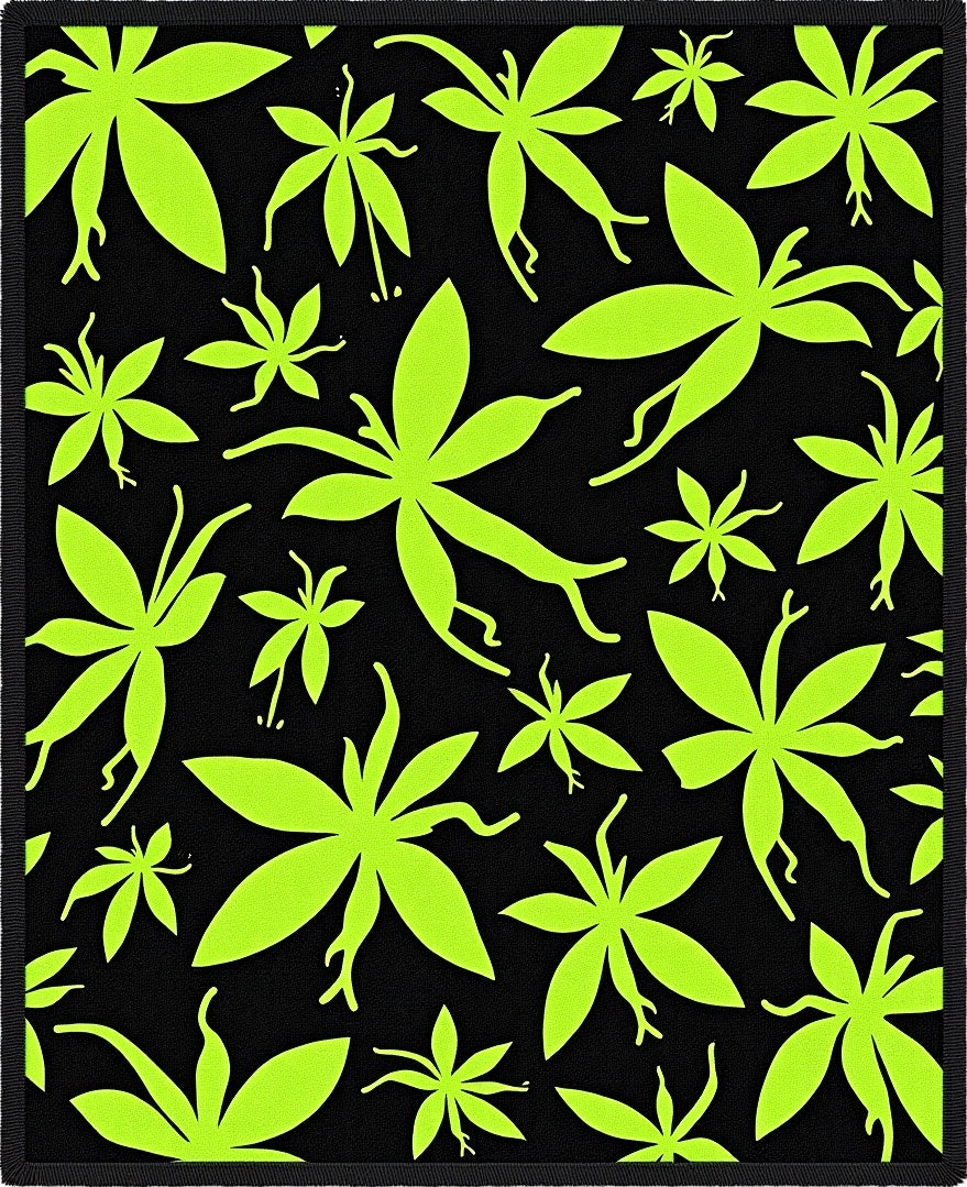 Neon Green Silhouette Petal Scatter Rug