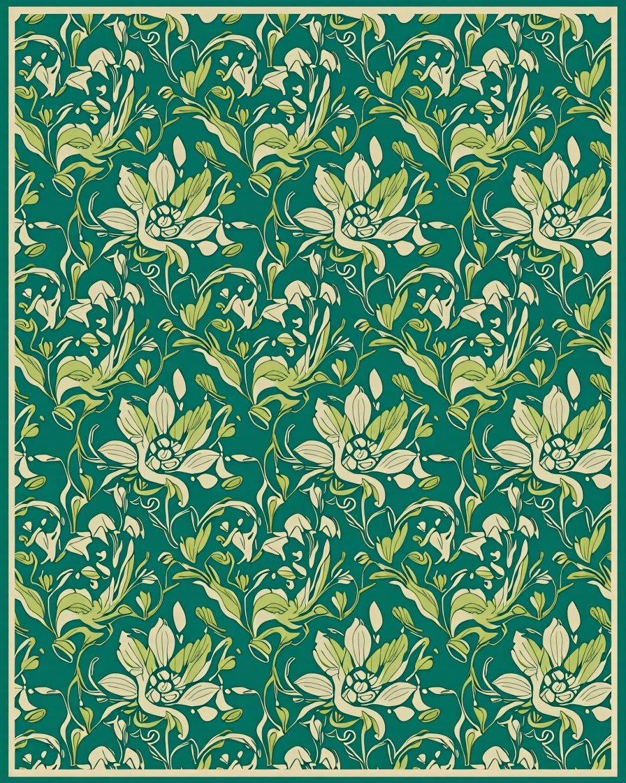 Emerald Green Floral Vine Classic Pattern Rug