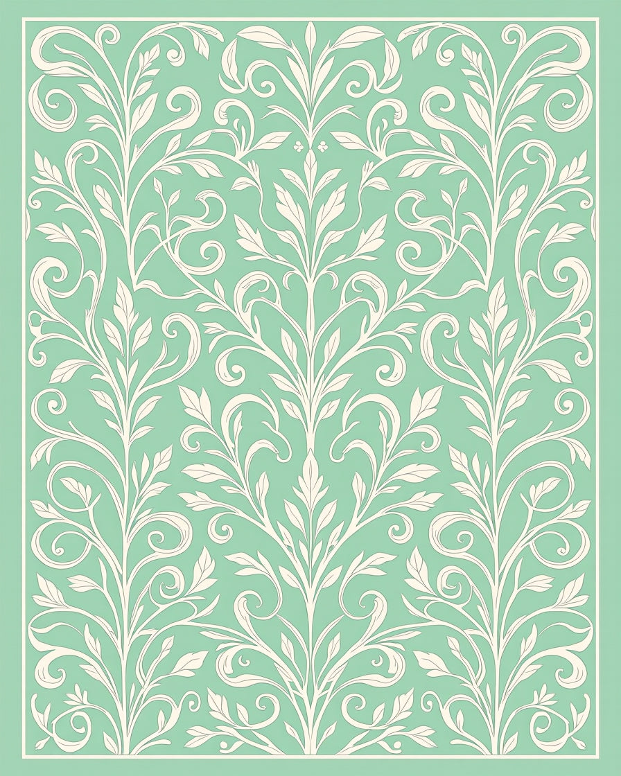 Mint Green Floral Scrollwork Pattern Rug