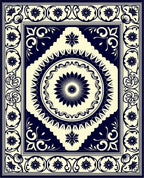 Classic Floral Medallion Ivory Navy Rug