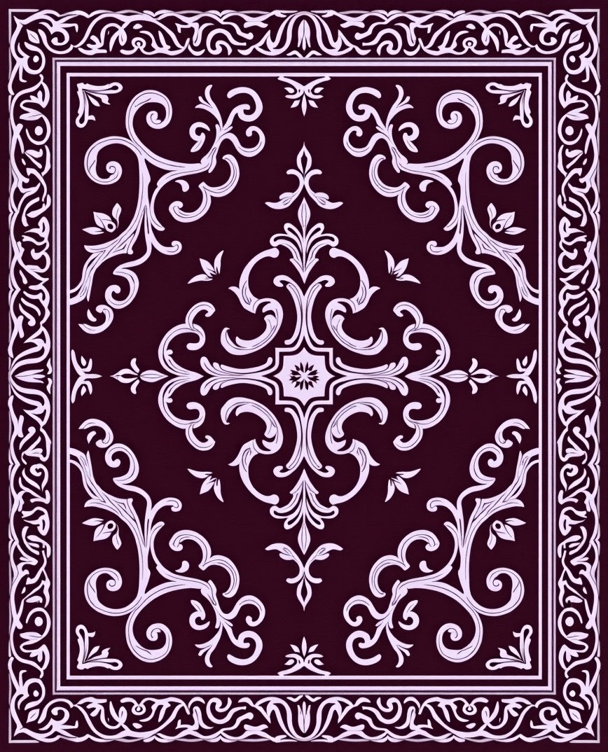 Ornate Floral Scrollwork Damask Pattern Rug
