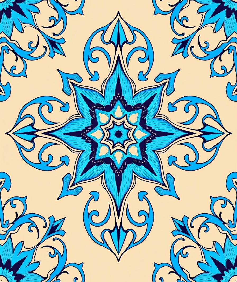 Scrolled Floral Medallion Blue Yellow Rug
