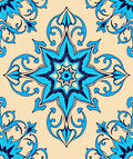 Scrolled Floral Medallion Blue Yellow Rug