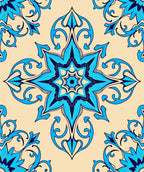 Scrolled Floral Medallion Blue Yellow Rug