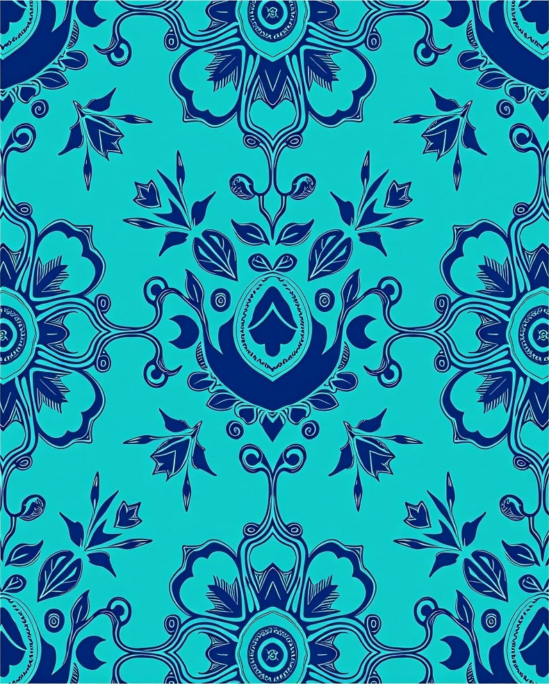 Deep Blue Floral Symmetry Rug