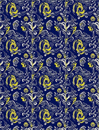 Navy Yellow Botanical Swirl Pattern Rug