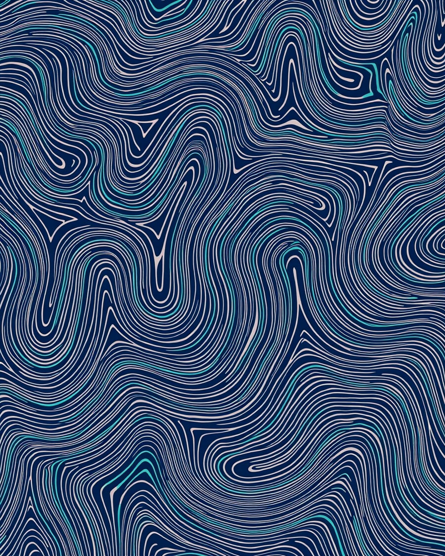 Deep Blue Wavy Topographical Lines Rug
