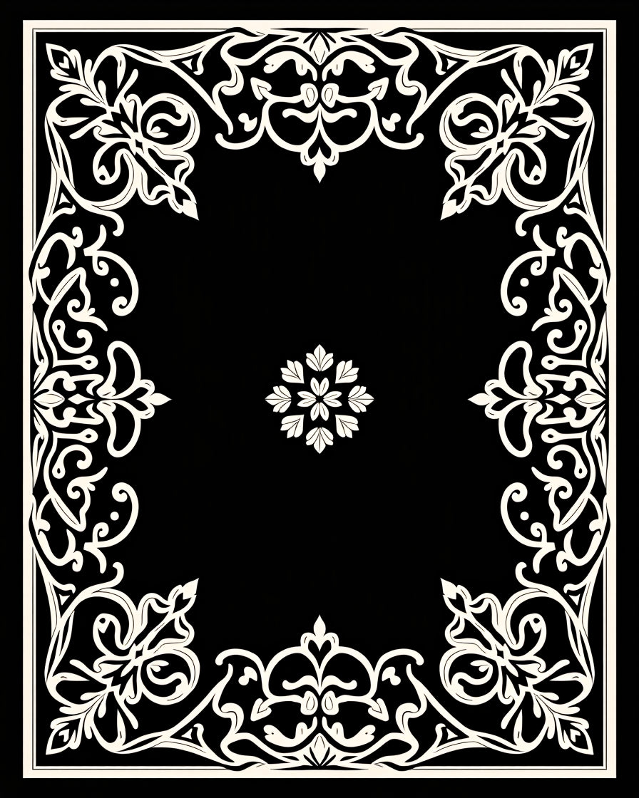 Ornate Floral Scrollwork Frame Design Rug