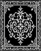 Classic Black White Floral Scrollwork Design Rug