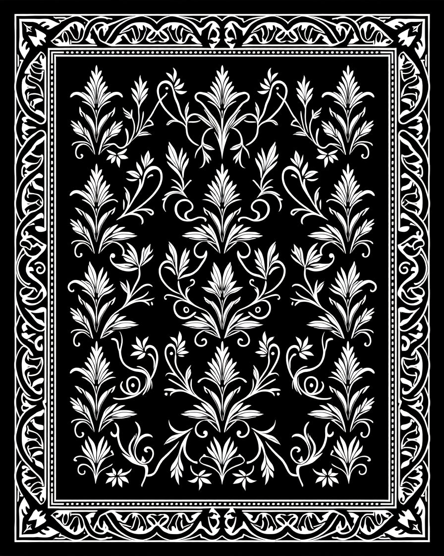 Elegant White Floral Damask Pattern Rug