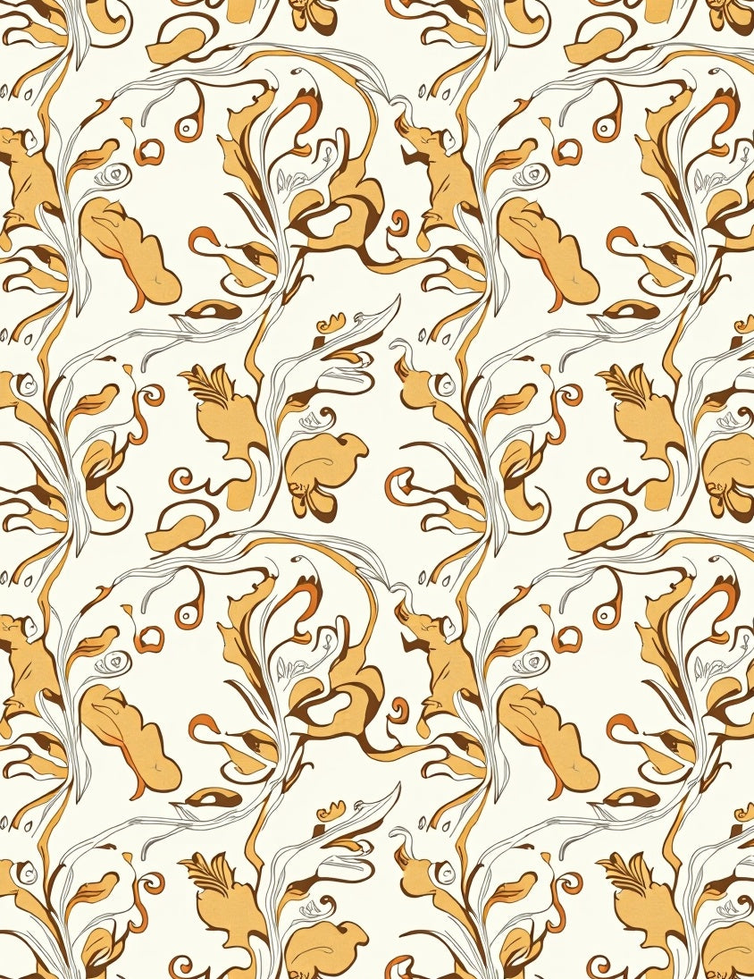 Organic Vine Golden Leaf Pattern Rug