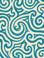 Cream and Teal Swirling Curves Rug