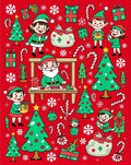 Red Christmas Elves Candy Cane Trees Rug