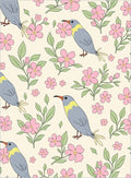 Chirping Birds and Pink Flower Pattern Rug